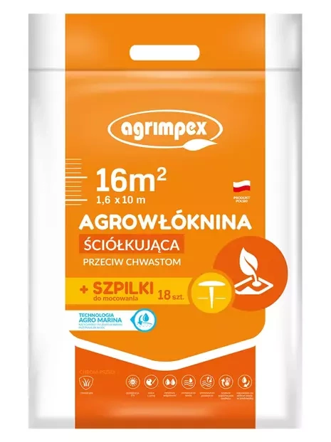 Agrowłóknina ściółkująca 1,6x10m +szpilki 18 szt. | z technologią Agromarina