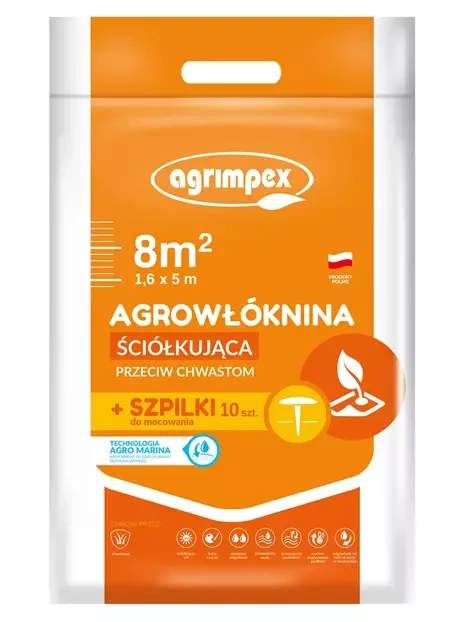 Agrowłóknina ściółkująca 1,6x5m + szpilki 10 szt. | z technologią Agromarina